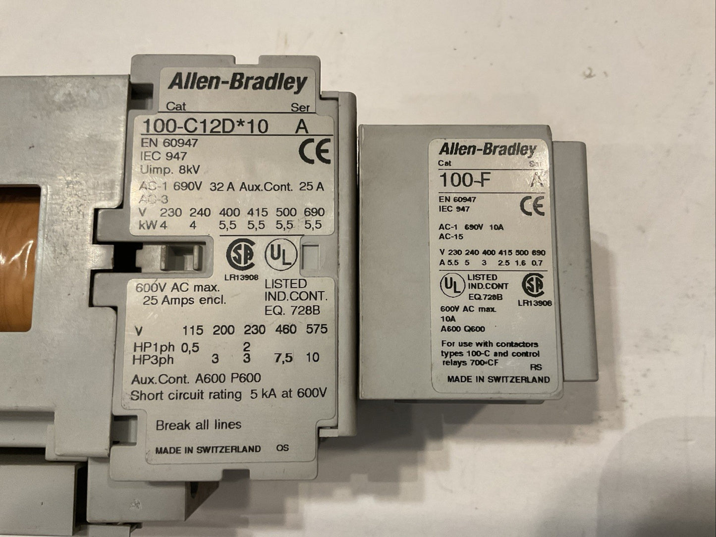 Qty 4 - ALLEN BRADLEY 100-C12*10 /A CONTACTOR , w/ AB 100FSD250/A & AB 100-F /A