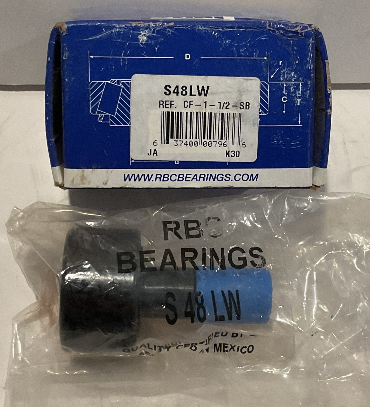 RBC S48LW Cam Follower Bearing 1-1/2" CF-1-1-1/2-SB - NEW Surplus!