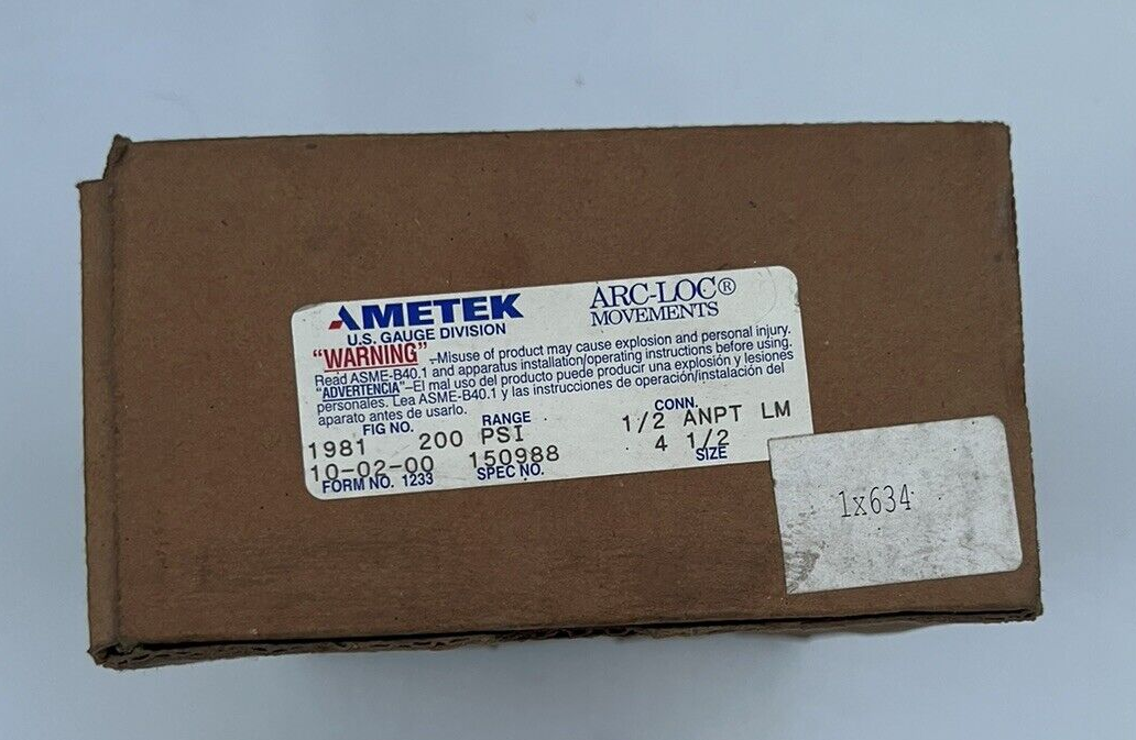 USG AMETEK 150988 200 PSI 1/2" ANPT LM PRESSURE GAUGE 4 1/2