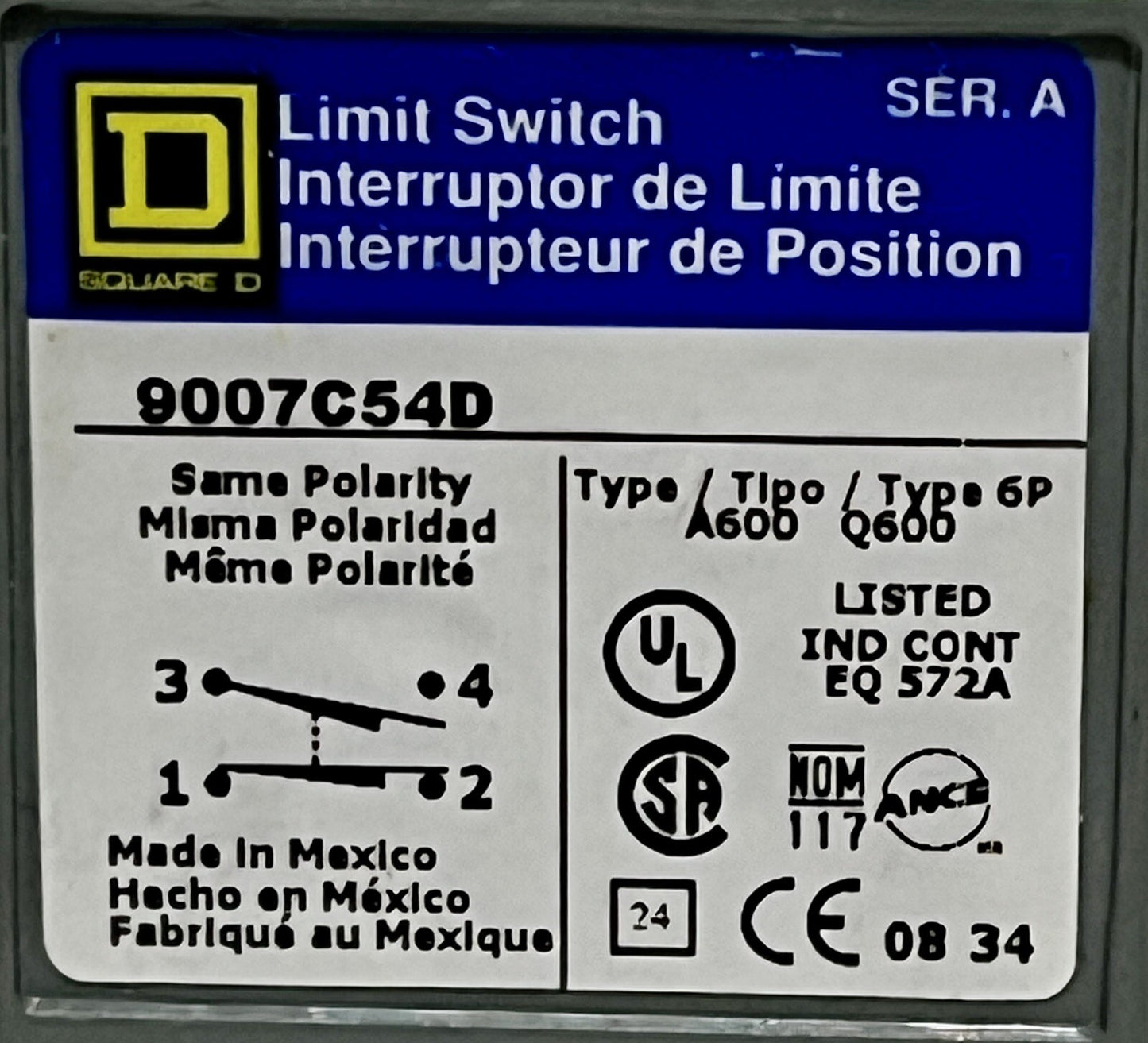 Square D 9007C54D Series A Plug-In Limit Switch, Roller Plunger, SPDT