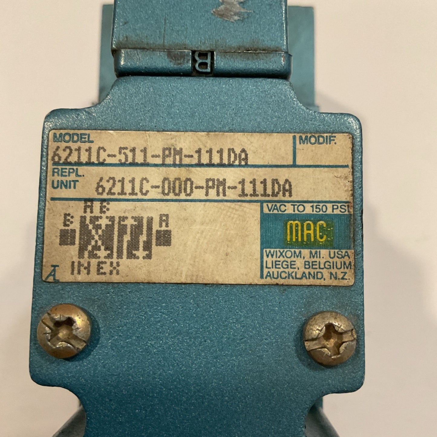 MAC 6221C-000-PM-111DA Solenoid Valve 150PSI 110/120V Coil