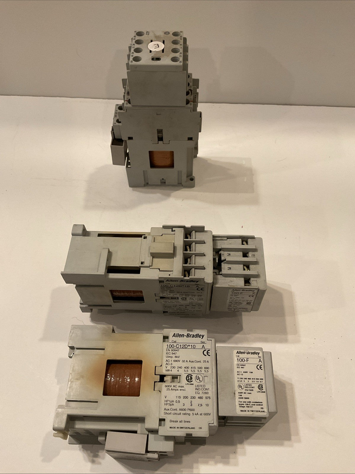 QTY-3 Allen-Bradley 100-C12*10 /A CONTACTOR 600VAC 25A 110v/120v w/100F