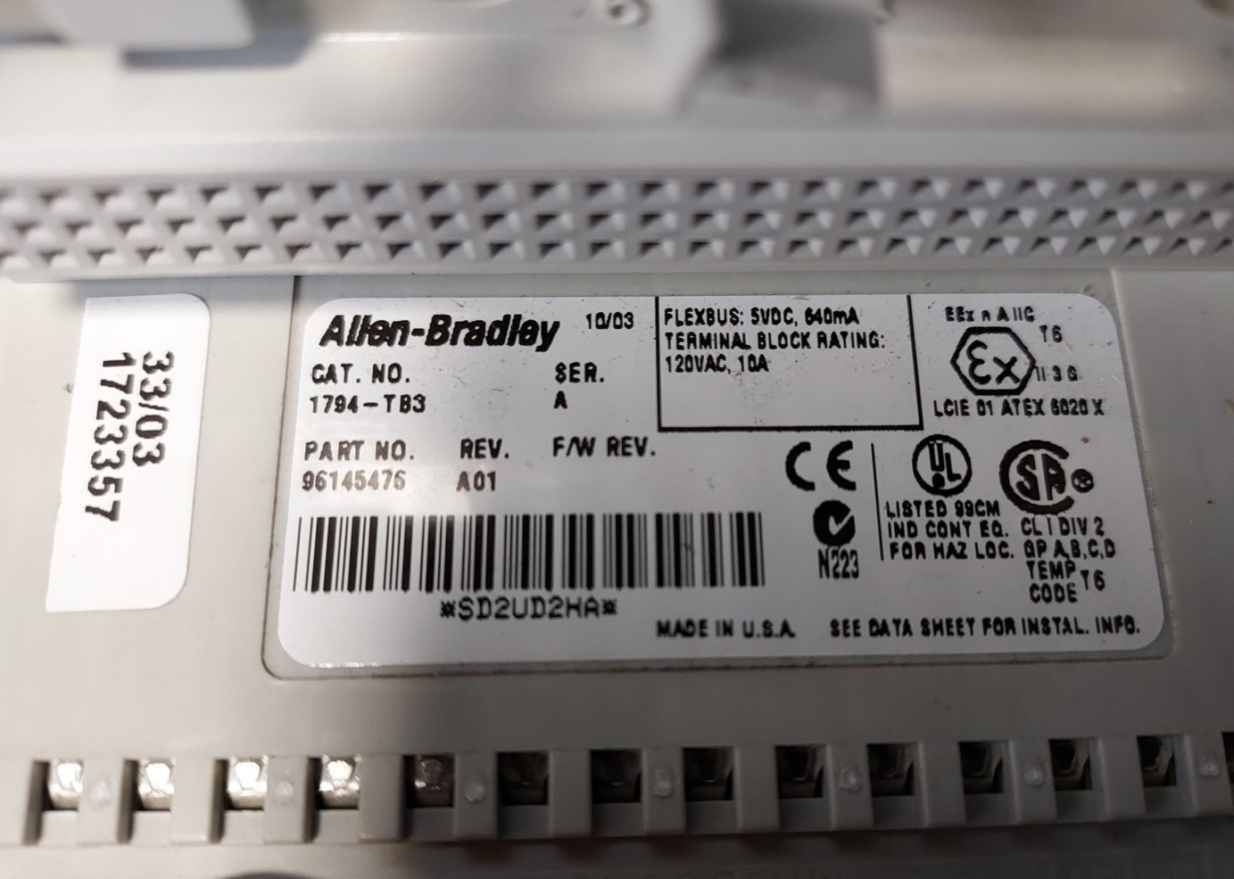 QTY 6 Allen Bradley 1794-TB3 Flex I/O Terminal Base Module 36 Pin Terminal Block