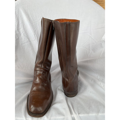 Vintage Young Quinlan Co. Brown Leather Riding Boots Zip Up Size 10 Calf Height