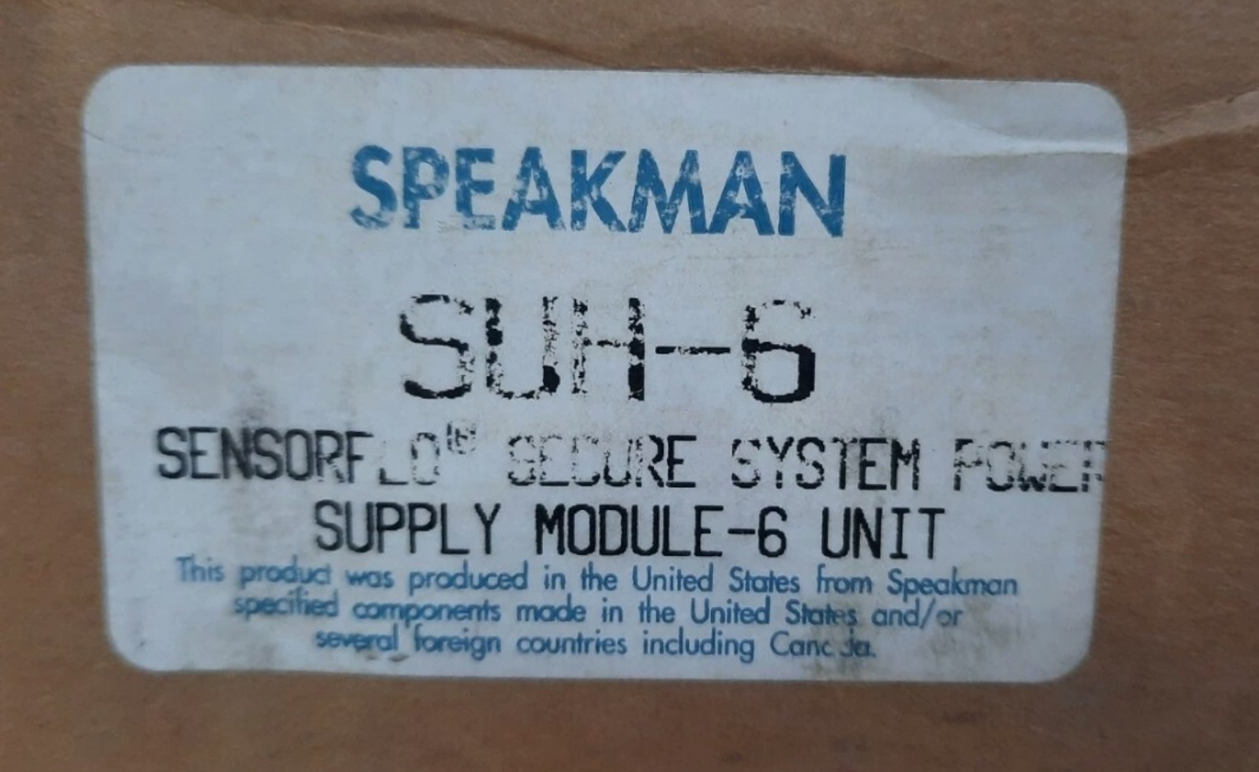 SPEAKMAN  Part# SUH-6  SENSORFLO SECURE SYSTEM POWER SUPPLY MODULE – 6 UNIT