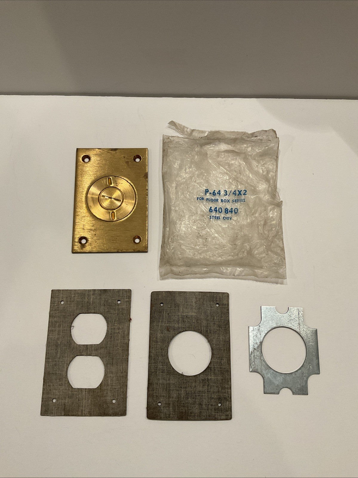 P-64 3/4X2 Steel City Receptacle Cover Plate Brass Alloy Steel 3" x 4-1/2"