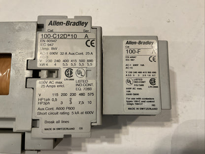 Qty 4 - ALLEN BRADLEY 100-C12*10 /A CONTACTOR , w/ AB 100FSD250/A & AB 100-F /A