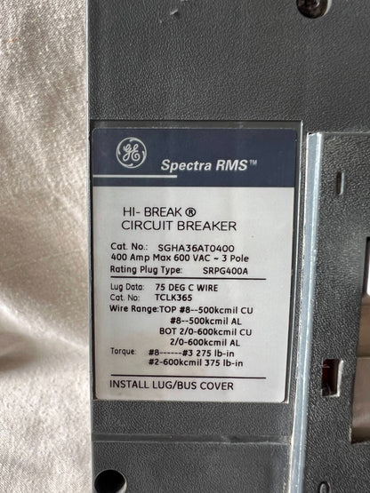 GE SGHA36AT0400 400A Circuit Breaker 3P SRPG400A400 Untested