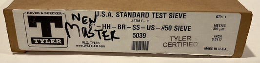 W.S. Tyler No. 50 Certified 5039 Half Height Test Sieve. 8"-HH-BR-SS-US-#50