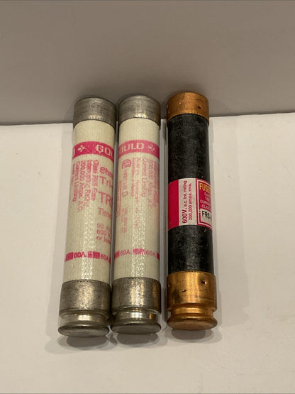 Lot of 3 fuses - 1 Fusetron FRS-R-60 Dual Element Time Delay and 2 Gould TRS60R