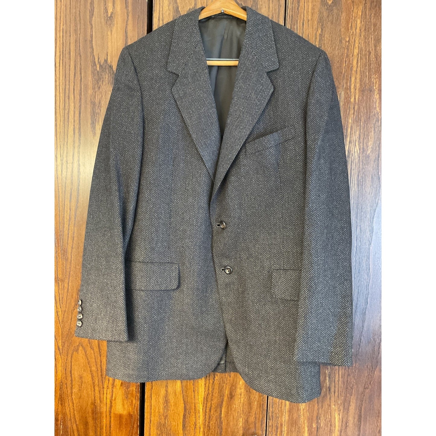 Dark Brown Herringbone Wool Blazer