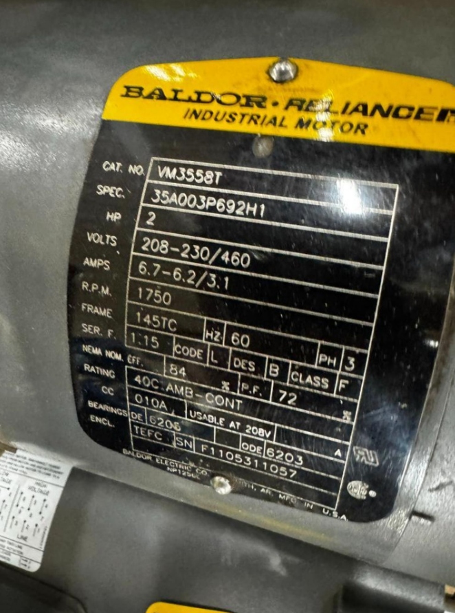 Baldor VM3558T  35A003P692H1 Electric Motor 2 HP 1750 RPM  230/460 V Frame 145TC