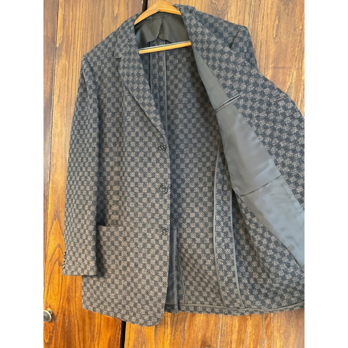 Brown Checkered Outdoor Wool Coat Size 40 Long