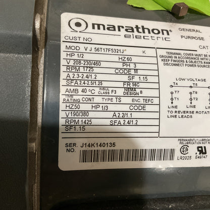 MARATHON MOTOR  / G581V J H 56T17F5321J / 1/2 - 208-230/460V V