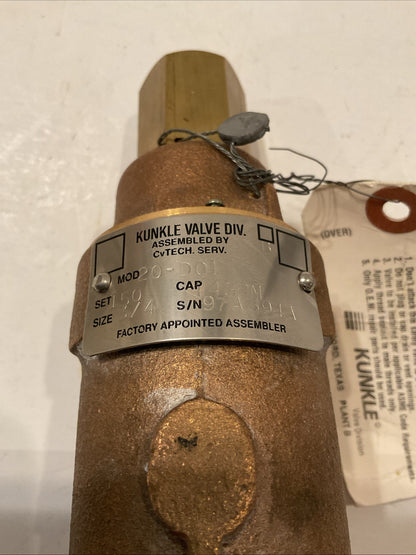 Kunkle Relief Valve 20-D01 / Set 150PSI / 3/4" / Cap 44GPM  New in Box