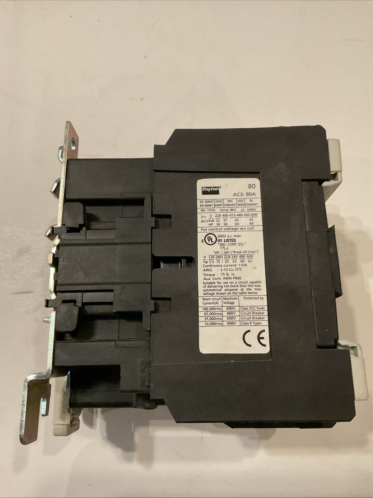 Dayton 6EAR6 IEC Contactor, 80 AC3: 80A ,  3 P, Non-Reversing