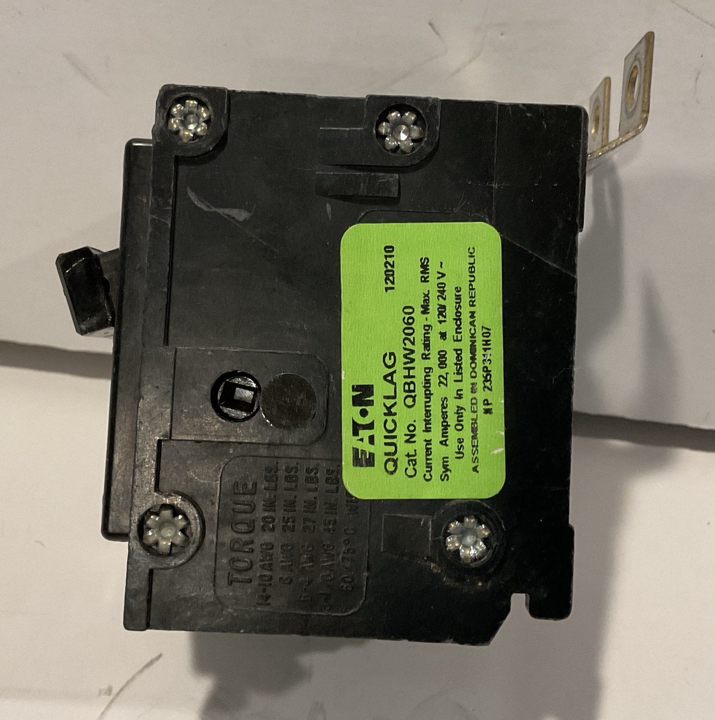 Used EATON QBHW2060 CIRCUIT BREAKER 60 AMP 2 POLE - 22,000 amps @ 240V