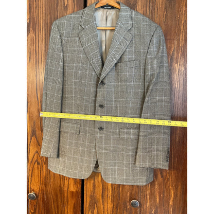 Marshall Fields Pure New Lamb's Wool Blue and Grey Plaid Blazer - 1998