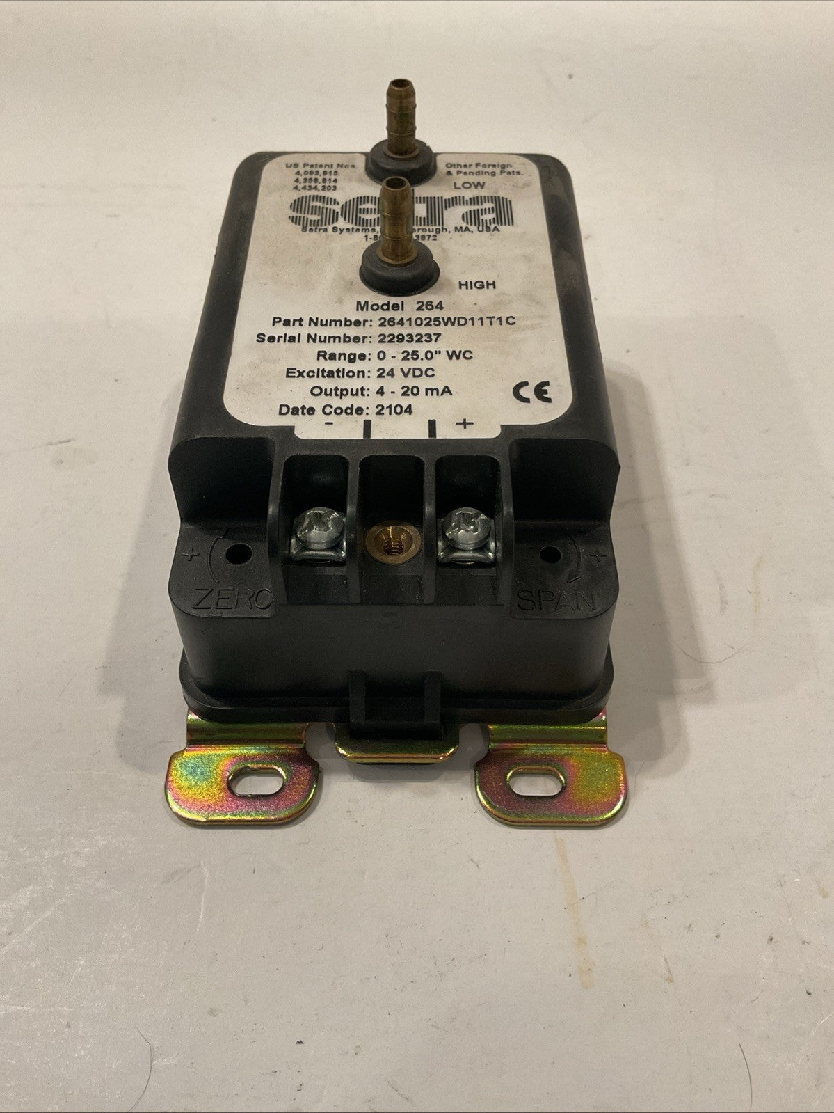 Setra 264 Pressure Transducer Transmitter 24VDC 2641010WD11T1C