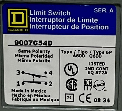 Square D 9007C54D Series A Plug-In Limit Switch, Roller Plunger, SPDT