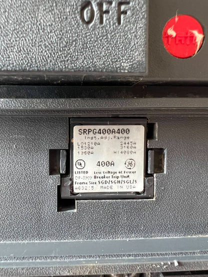 GE SGHA36AT0400 400A Circuit Breaker 3P SRPG400A400 Untested