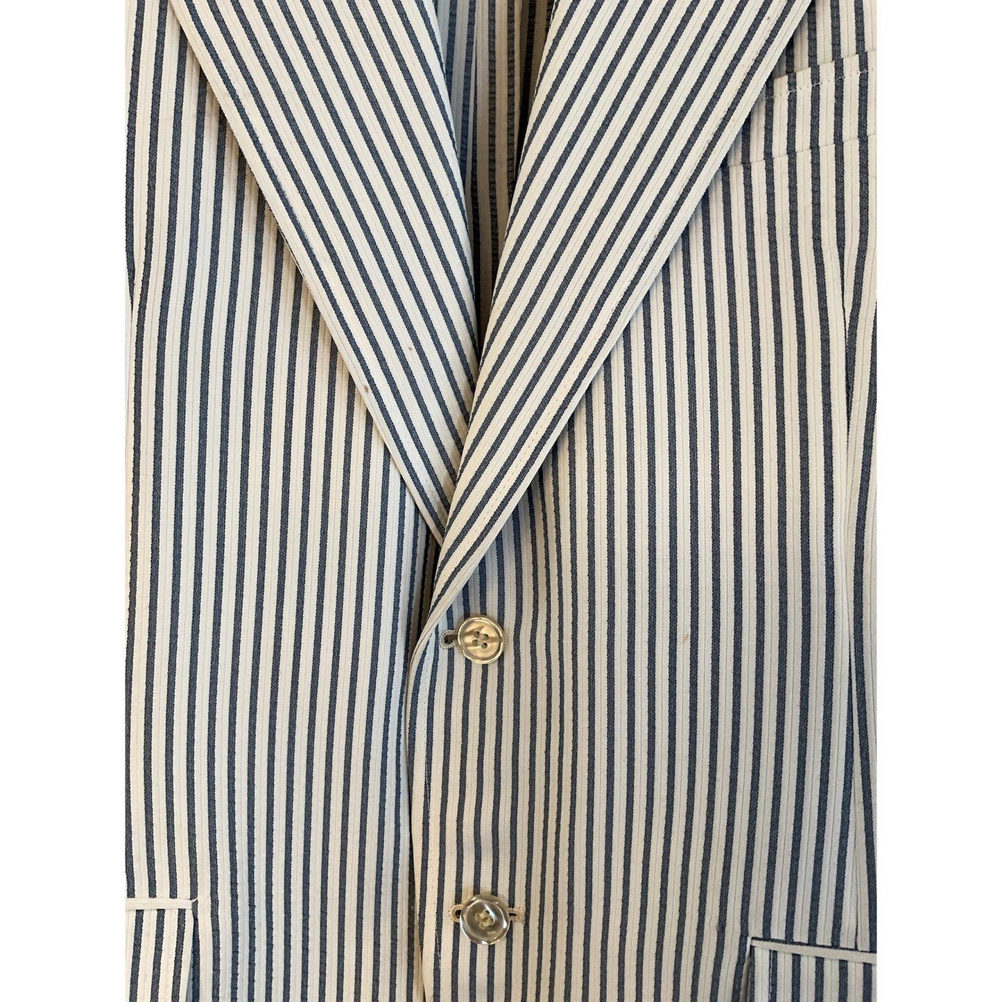 White and Blue Striped Light Blazer with 2 Buttons