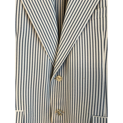 White and Blue Striped Light Blazer with 2 Buttons