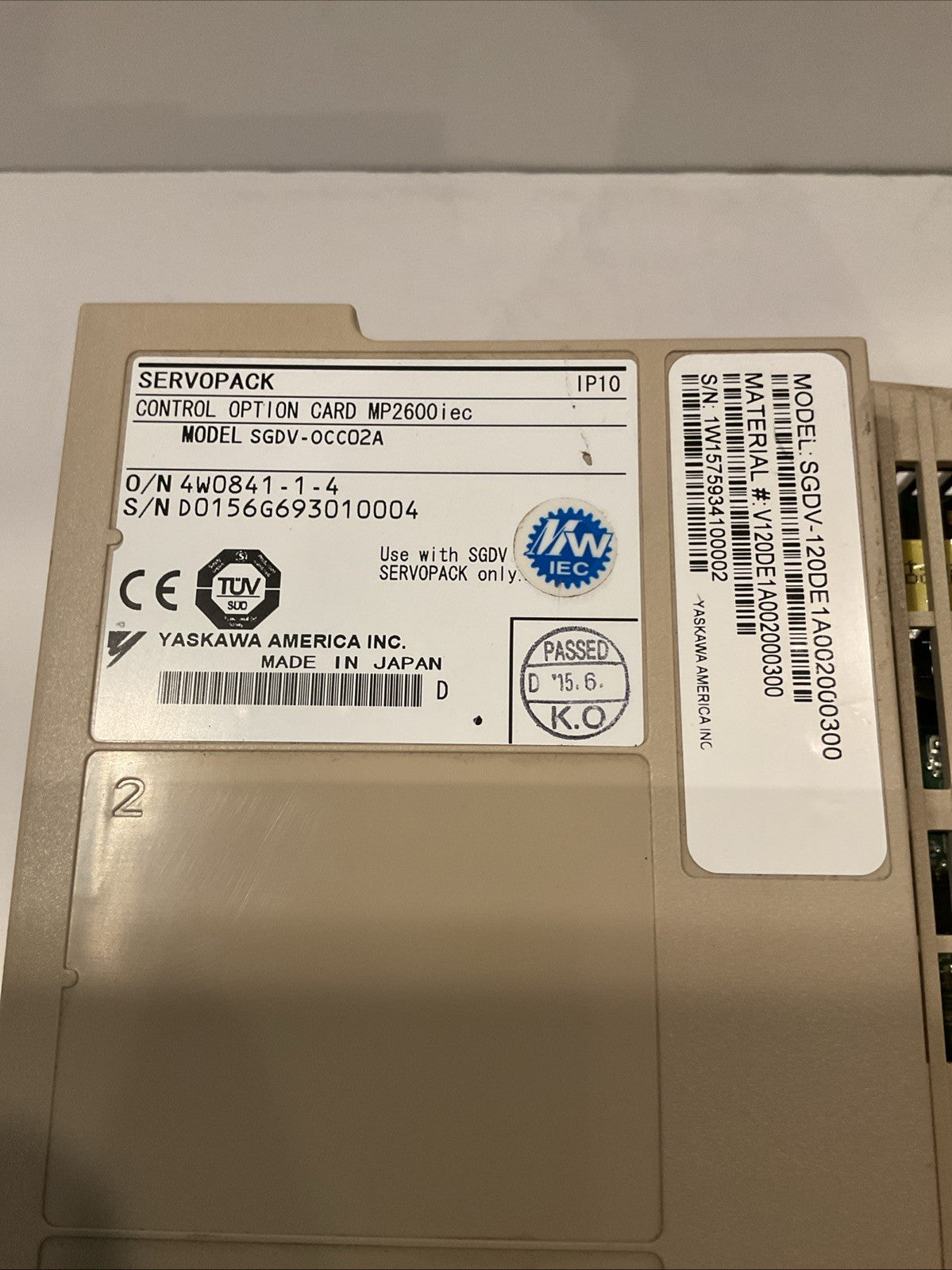 USED Yaskawa servopck IP10 SGDV-120DE1A002000300 Control option card MP2600iec