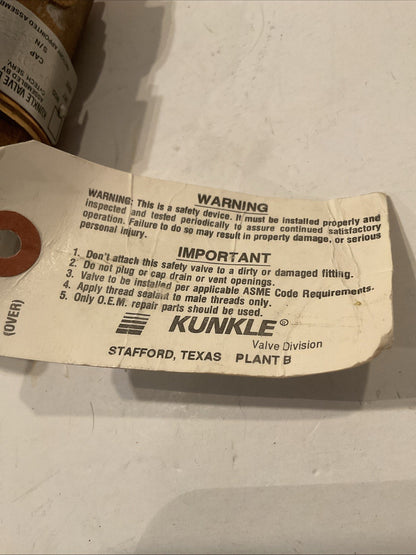 Kunkle Relief Valve 20-D01 / Set 150PSI / 3/4" / Cap 44GPM  New in Box