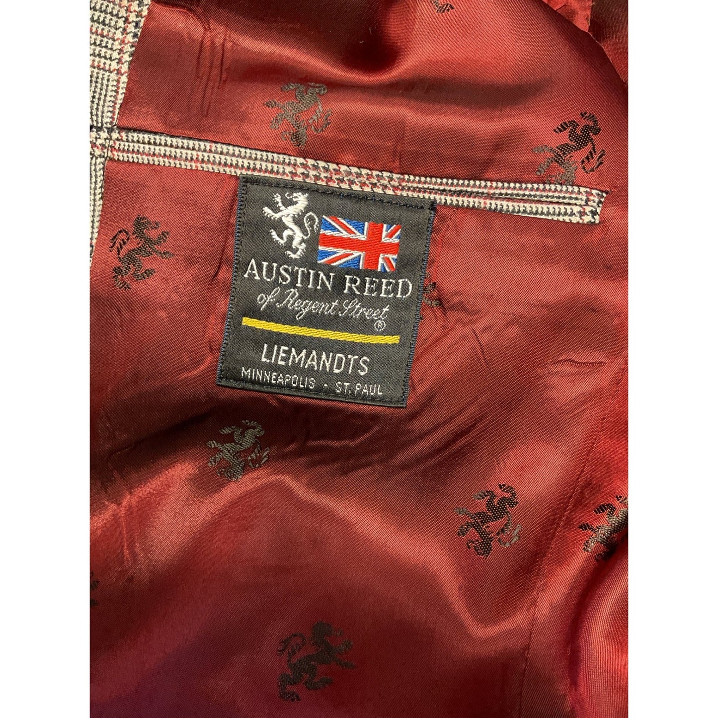 Black and Maroon Plaid Austin Reed of Regent Street Wool Suit
