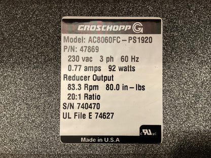 NEW GROSCHOPP AC8060FC-PS1920 P/N 47869  20:1 RATIO