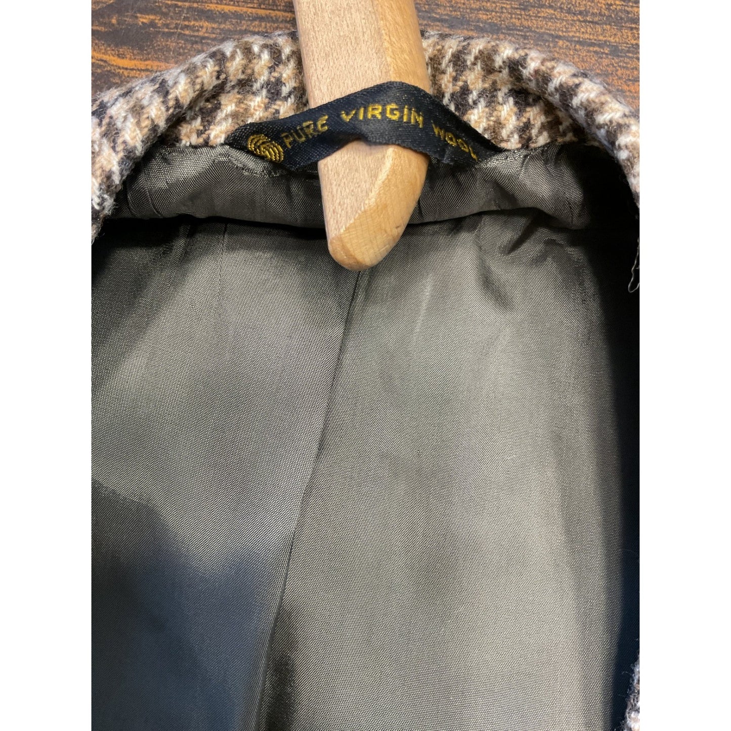 Brown and Tan Pure Virgin Wool Blazer with Shoulder Pads