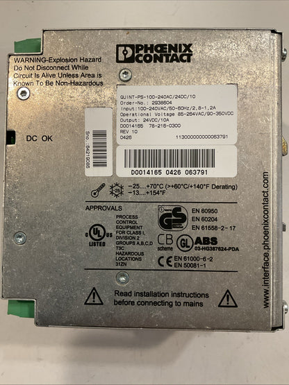 Phoenix Contact QUINT-PS-100-240AC/24DC/10 DIN Rail Power Supply ord#2938604
