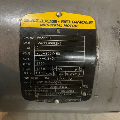 BALDOR  VM3558T MOTOR 2HP / 1750RPM / 208-230/460V / 3PH / 145TC FRAME