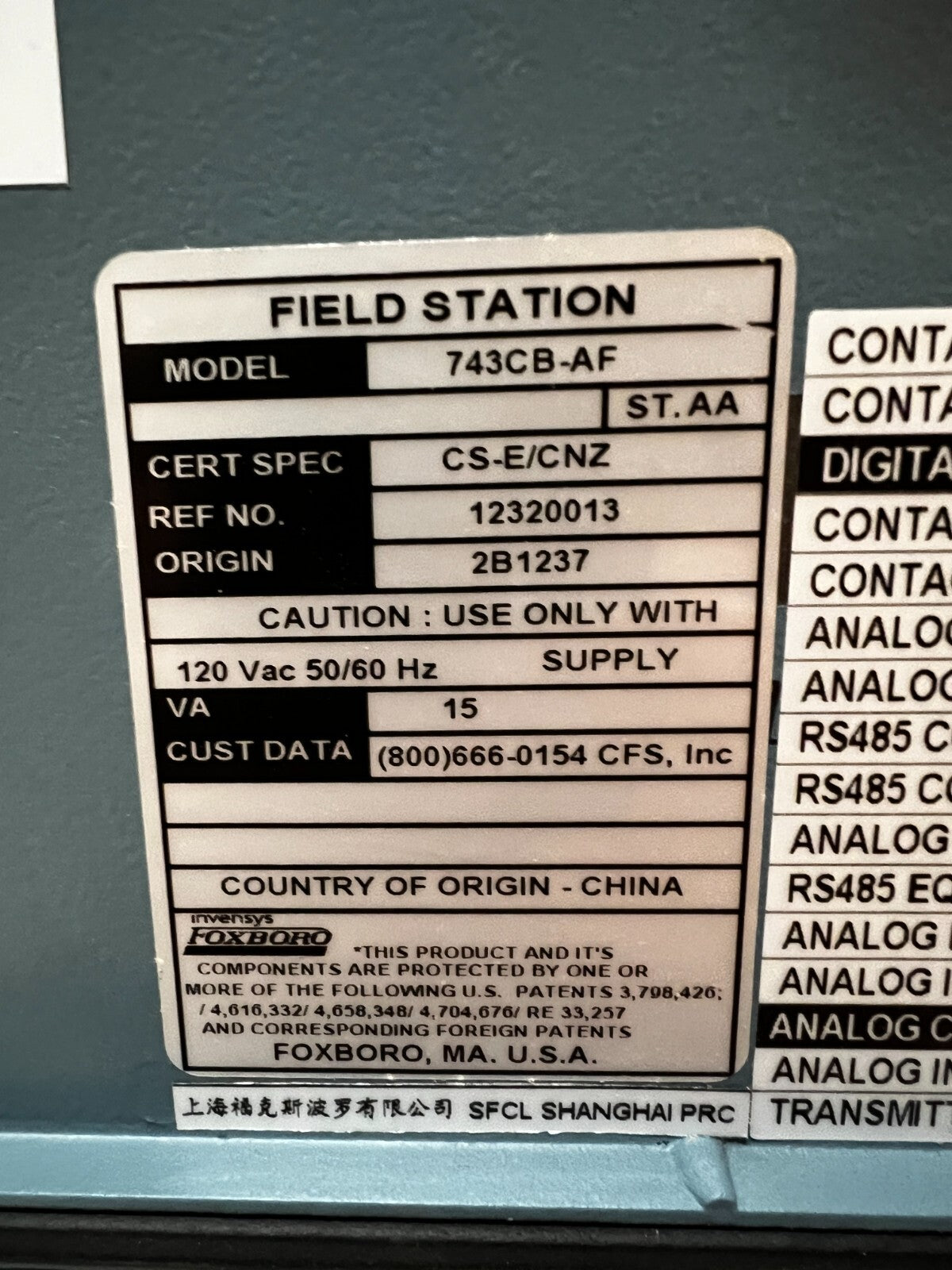 Foxboro 743CB-AF Field Station Micro Controller