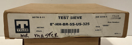W.S. Tyler No. 325 Certified 5050 Half Height Test Sieve. 8"-HH-BR-SS-US-325
