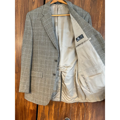 Marshall Fields Pure New Lamb's Wool Blue and Grey Plaid Blazer - 1998