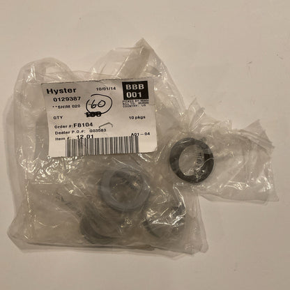 5 packages of (10) NOS HYSTER Forklift Shims - Part No. 0129387