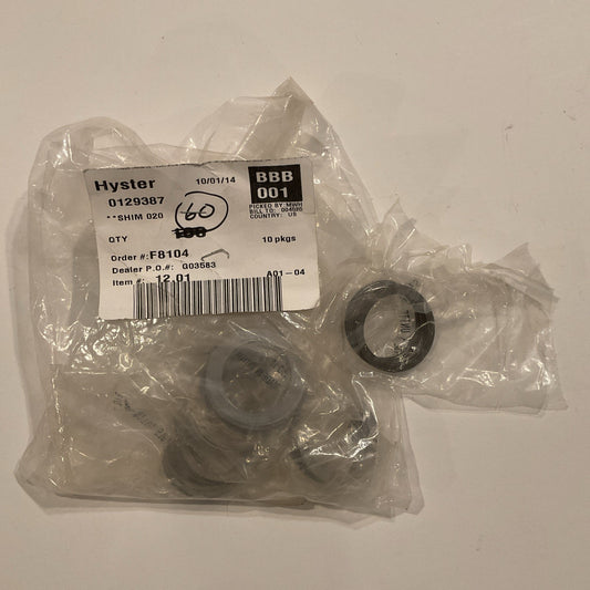 5 packages of (10) NOS HYSTER Forklift Shims - Part No. 0129387