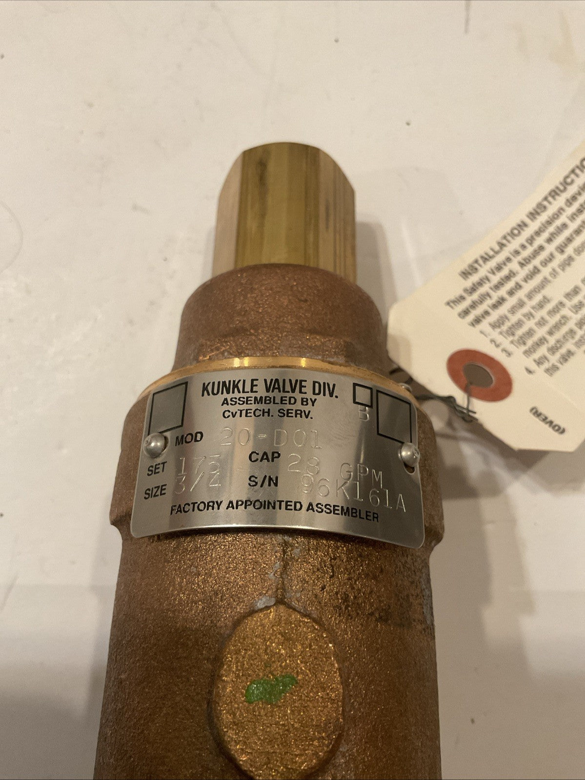 Kunkle Relief Valve 20-D01 / Set 175PSI / 3/4" / Cap 28 GPM  / New in Box