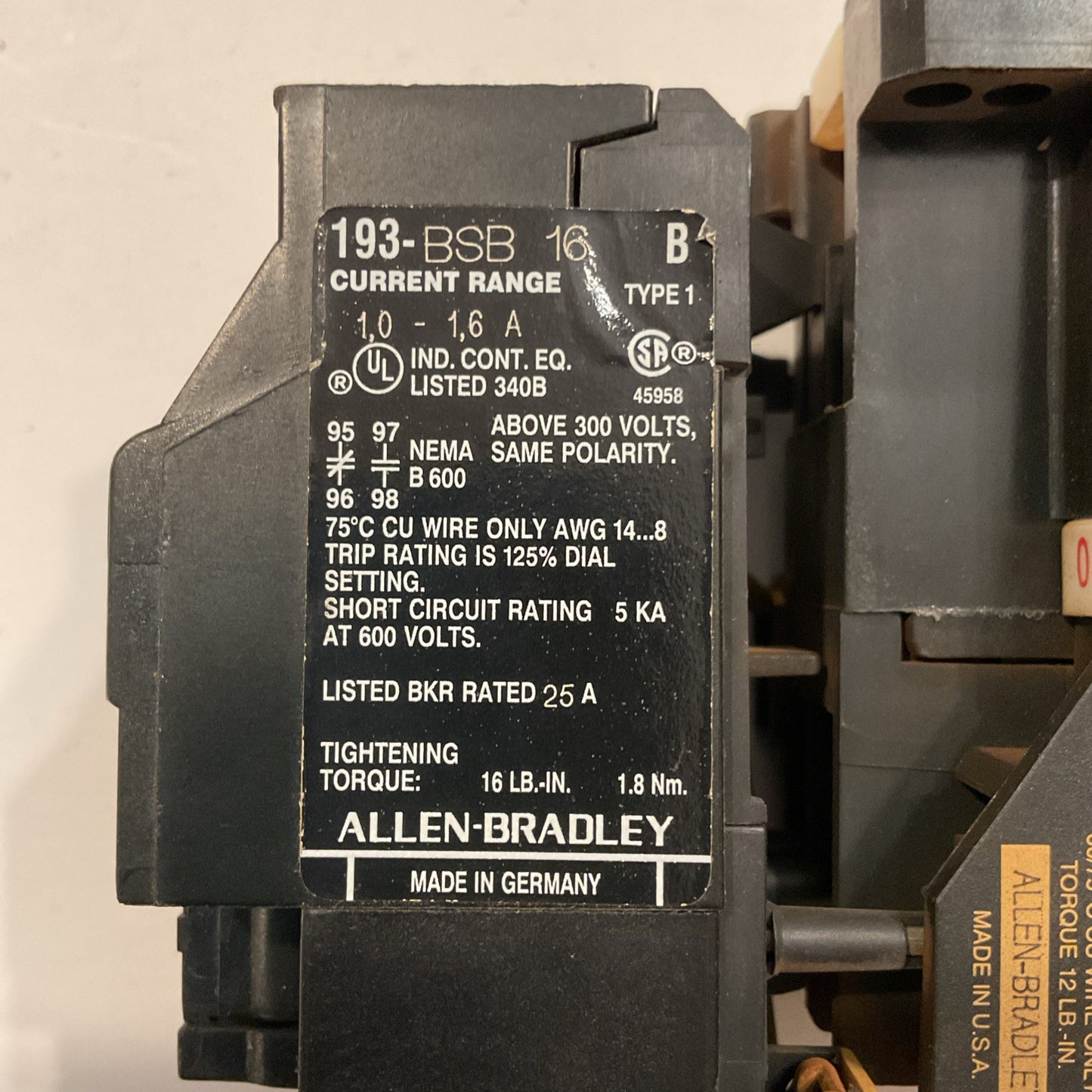(2)Allen-Bradley 100-A09ND3 Contactor B & 193-BSB30 Overload Relay, Series B