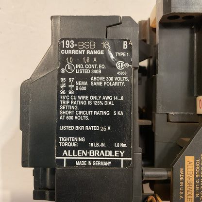(2)Allen-Bradley 100-A09ND3 Contactor B & 193-BSB30 Overload Relay, Series B