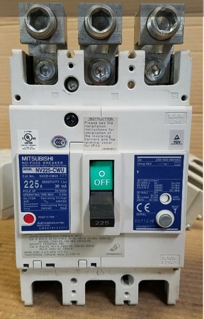 Mitsubishi NV225-CWU3 Circuit Breaker 225 Amp 240VAC 3 Phase with On/Off Switch