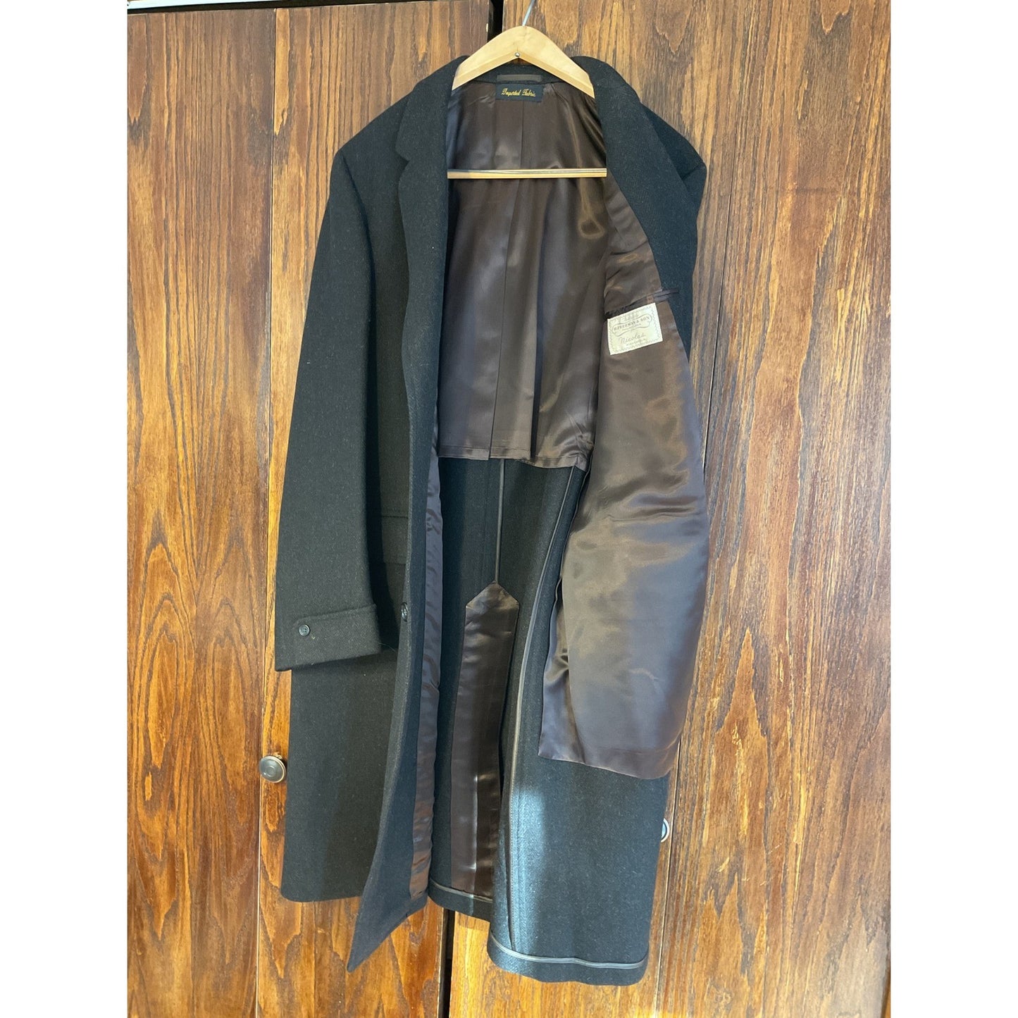 Black Tailored Wool ACWA Long Formal Button Up Outerwear Coat