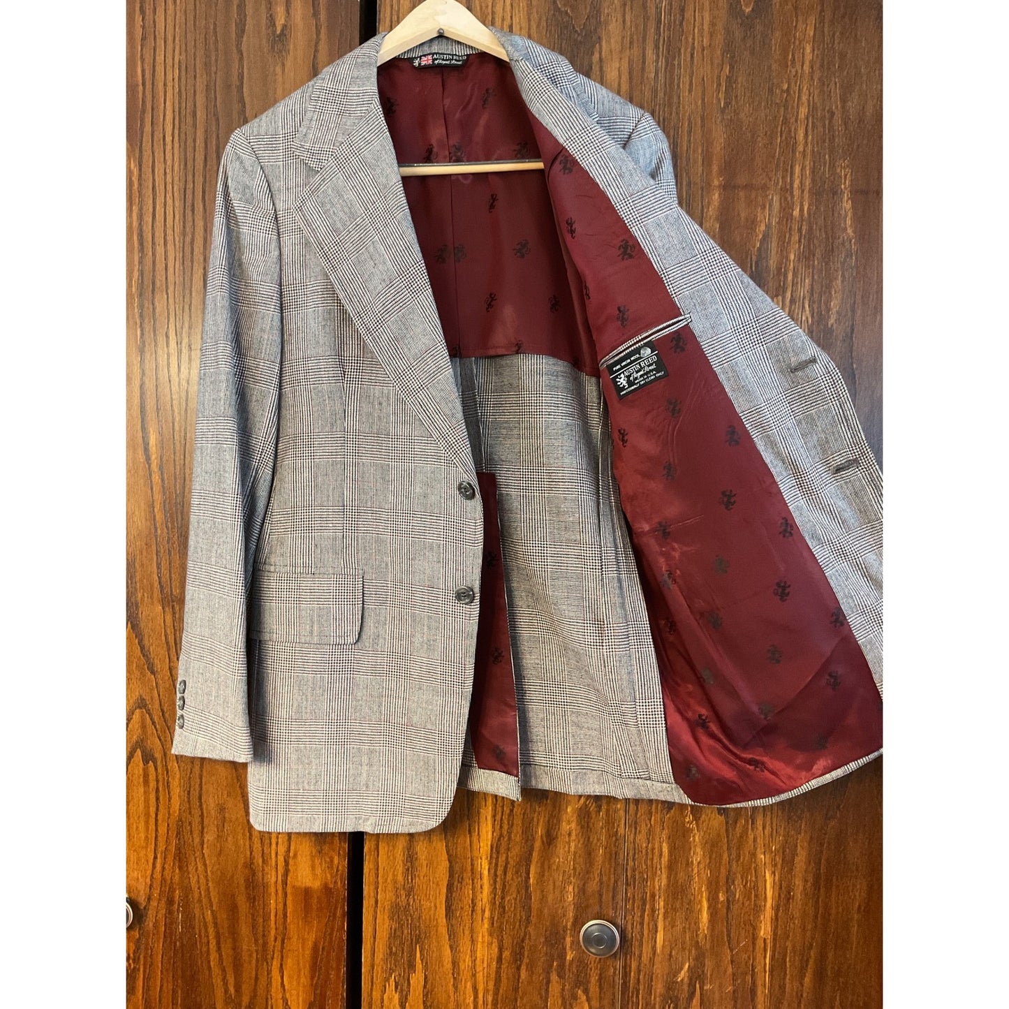 Black and Maroon Plaid Austin Reed of Regent Street Wool Suit