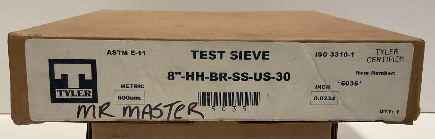 W.S. Tyler No. 30 Certified 5035 Half Height Test Sieve. 8"-HH-BR-SS-US-30