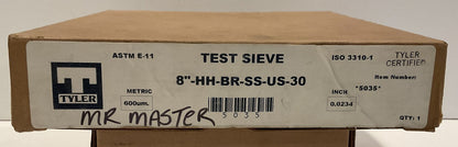 W.S. Tyler No. 30 Certified 5035 Half Height Test Sieve. 8"-HH-BR-SS-US-30