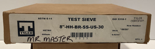 W.S. Tyler No. 30 Certified 5035 Half Height Test Sieve. 8"-HH-BR-SS-US-30