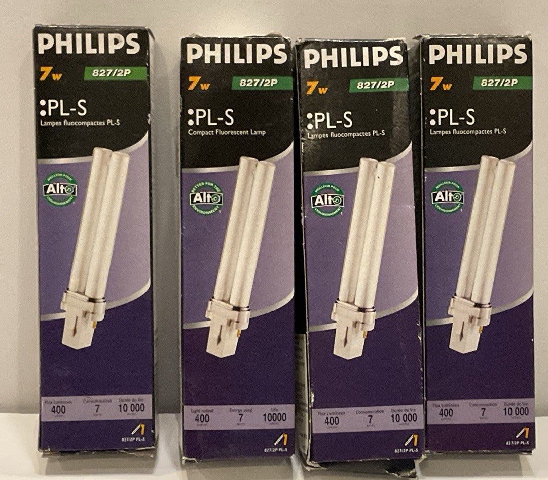 Qty 4 - Genuine PHILIPS PL-S 7W/827/2P