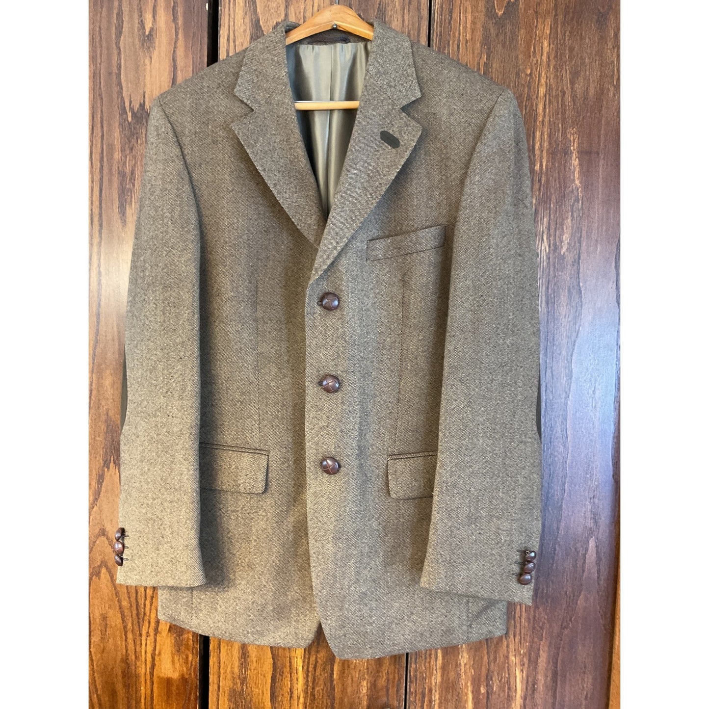 Olive Steinbock Wool Taupe Blazer with Suede Elbow Patches